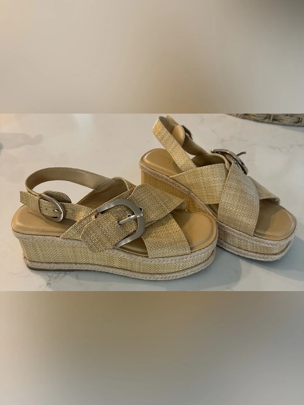Marc Fisher Renda Woven Crisscross Slingback Sandals in Natural Size 7.5 M